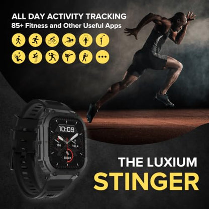 Luxium Stinger Rugged Smart Watch for Men, Bluetooth Calling, 25-Day Battery Life, IP69K Water Resistant, Fitness Tracker with Heart Rate & Sleep Monitor, Compatible with iPhone & Android