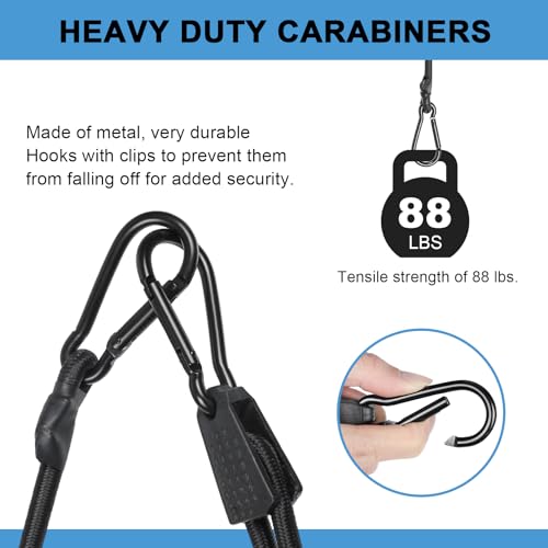 EXVITAL Adjustable Bungee Cords with Hook 36" Elastic Carabiner Bungee Cord Heavy Duty Bungee Straps for Outdoor Camping, Tents, Cargo 4PCS Black - size: 36"-4pcs