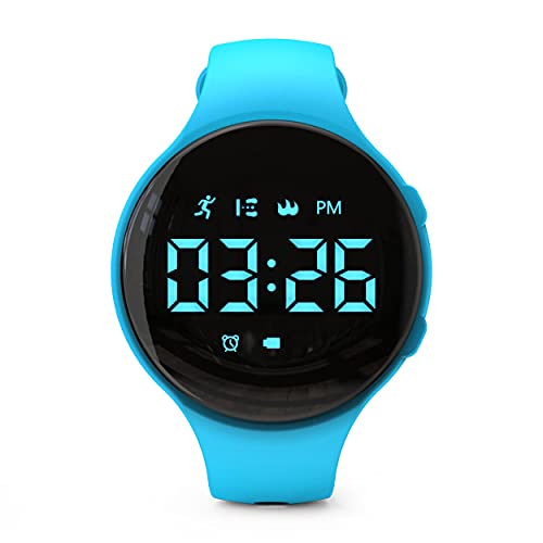 Non-Bluetooth Led Fitness Tracker Watch,Digital Pedometer Watch,with Step Counting/Distance/Calories/Stopwatch/Alarm Clock, Great Gift for Kids Teens Girls Boys Xmas - color: Round - blue