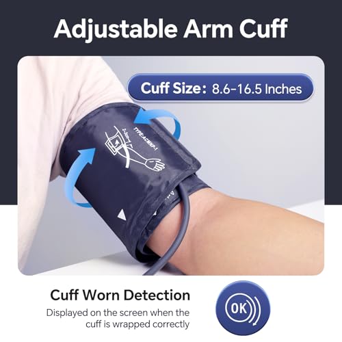 Sinocare Blood Pressure Monitor, Upper Arm Blood Pressure Monitors for Home Use, Adjustable Arm Cuff 8.6"-16.5", One-Button Operation, Dual User, Accurate & Practical (Black) - color: Black