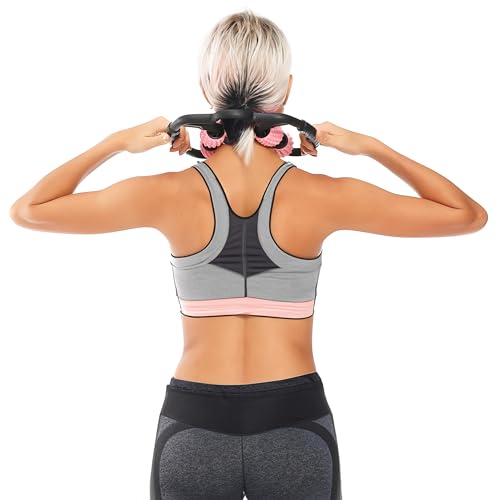 5 STAR SUPER DEALS Quad Roller Massage Stick- U Shaped 360° Deep Massage Ball Tool to Relieve Arm, Leg, Neck Muscle Soreness Stiffness and Tight Muscles (Pink) - color: Pink