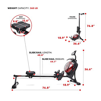 Sunny Health & Fitness Smart Hydro + Magnetic Dual Resistance Water Rower - color: Black