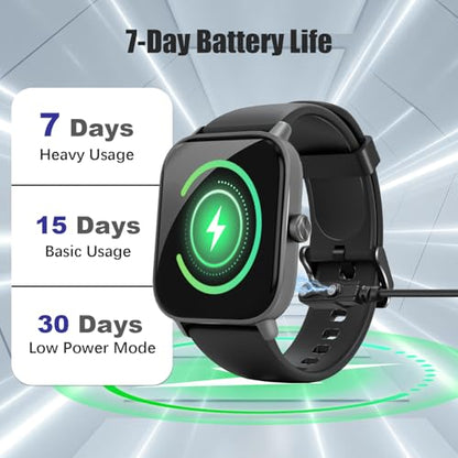 Smart Watch for Men & Women Android & iPhone, 1.83" HD Touchscreen, 24/7 Heart Rate, Sleep & Fitness Tracker, Answer/Make Calls/100+ Sports Modes/Message Reminder, IP68 Waterproof, Pedometer, 2 Bands - color: Black
