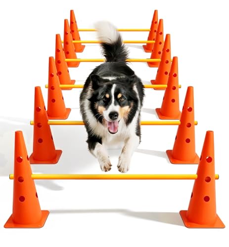 Dog Agility Course Backyard Set, Dog Agility Hurdle Cone Set - color: Orange, size: 18 IN