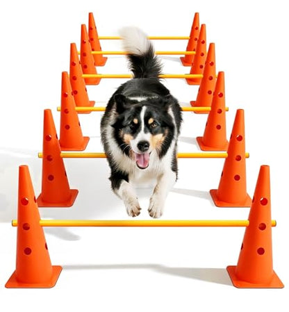 Dog Agility Course Backyard Set, Dog Agility Hurdle Cone Set - color: Orange, size: 18 IN