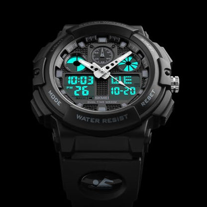 MASTOP Men's Digital Analog Sports Military Watches Waterproof Outdoor LED Backlight Display Alarm Stopwatch - color: Black