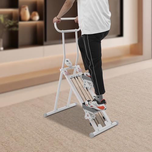 Stair Stepper Vertical Climber Machine with LCD Screen Compact Folding Cardio Exercise Climber Stair Climber for Living Rooms, Home Gyms, Apartments Foldable Design 300 lbs Capacity - color: White