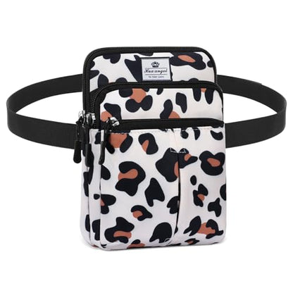 HUA ANGEL Multifunctional Fanny Pack for Men & Women Lightweight Waist Bag with 3 Zip Compartments, Cross body bag for Running Walking Sport Travel - color: Leopard print