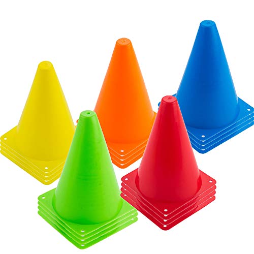 20 PCS 7 Inch Plastic Agility Cones for Kids - Mini Traffic Safety Construction Cones for Party, Drills, Basketball, Soccer - 5 Colors