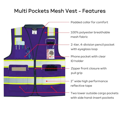 Neopelta Hi Vis Reflective Safety Vest for Men Women Purple Mesh/Yellow M - color: Purple / Yellow Trim, size: Medium