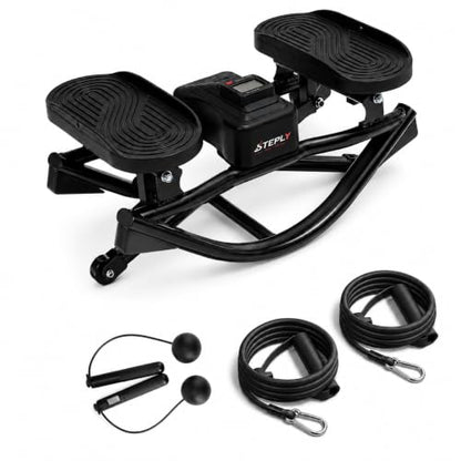 Rock Stepper - Side to Side Rocking Stepper for Exercise at Home with Resistance Bands & Cordless Jump Rope, Quiet Low-Impact Lateral Stepper Machine for Full Body Workout, Legs & Glutes