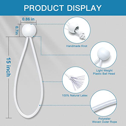 Ball Bungee Cords 50 PCS - Heavy Duty Elastic Bungee with Balls for Canopy, Tarp, Cargo, Tent - UV Resistant (15 Inch) - size: 15 Inch