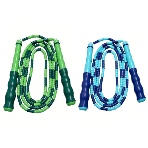 2PCS 9.2Ft Soft Beaded Jump Rope, Adjustable Tangle-Free Skipping Rope for Adults, Segmented Design for Exercise Training and Fitness - color: Green Blue