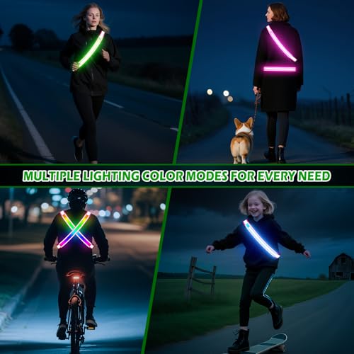 LED Reflective Belt Sash, High Visibility 5 Color 3 Light Mode Rechargeable LED Waistband Reflective Running Gear, Light Up Waist Belt Safety Gear for Running Walking Cycling at Night - color: Pink