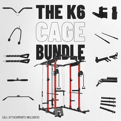 Mikolo Power Cage, Power Rack with Cable Crossover System, 1500LBS Squat Rack with LAT Pull Down System, Workout Cage with Pulley System for Fitness Home Gym - color: Red, style: K6 Ultra (Aluminum Pulley)