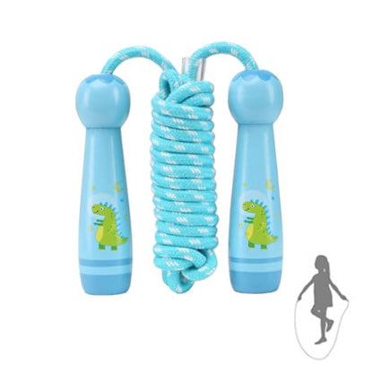 Jump Rope for Kids, Children Adjustable Cotton Skipping Rope with Wooden Handle for Boys Girls Fitness Outdoor Activity - color: Blue