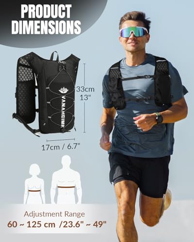 Ultralight Hydraion Running Vest with 2L Water Bladder for Men Women, Waterproof Water Backpack with Zipper Phone Pocket, Multipocket Hydropack Vest for Cycling Running Marathon Jogging, Black