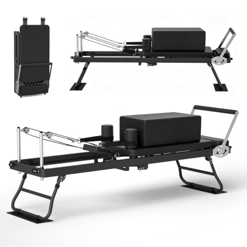 Foldable Pilates Reformer for Home Use Pilates Reformer Machine with Adjustable Resistance Bands Space-Saving Pilates Machine for Core Strength&Full Body Workout - color: Deep Black
