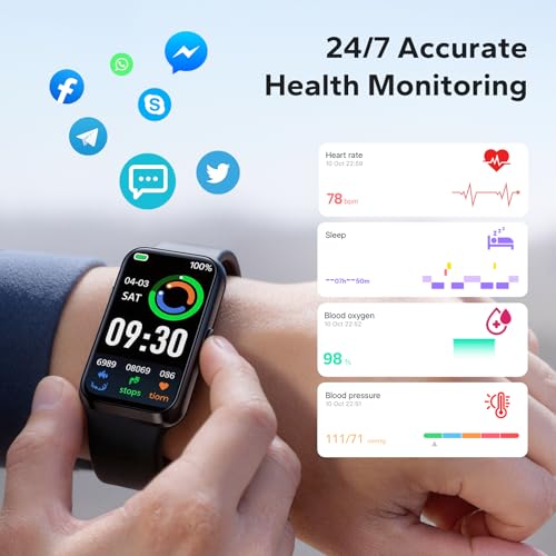 Fitness Tracker with 24/7 Heart Rate & Blood Oxygen Monitor, 1.47" OLED Color Screen Smart Watch, Waterproof Activity Tracker with Sleep Step Counter & Smart Notifications for Men Women