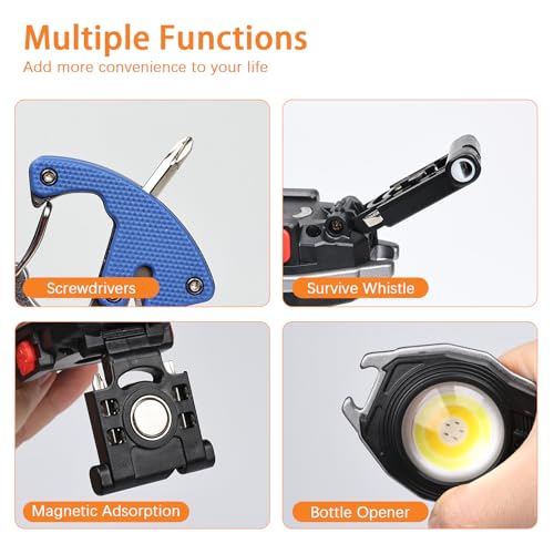 MAKDAK 4PC Keychain Flashlight Rechargeable Cob Keychain Work Light 7 Modes 1600Lumen High Lumen Flashlights for Emergencies,EDC - color: (Orange and Blue)*2PC