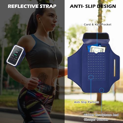 GUZACK Running Armband with Key Pockets & Card Slot, Up to 6.9", Medium - color: Navy Blue (Up to 6.9"), size: M