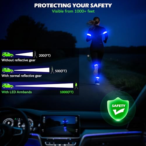 LED Armband Rechargeable for Running(2 Pack),Light Up Arm Bands for Night Walking,Running Lights for Runners,High Visibility Reflective Running Gearr for Night Safety Light Up Wristbands - size: Blue