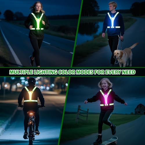 LED Reflective Running Vest, Light UP Reflective Vest, Safety Light Gear for Night Walking Cycling for Women Men Kid - color: Green