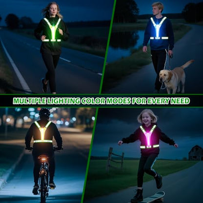 LED Reflective Running Vest, Light UP Reflective Vest, Safety Light Gear for Night Walking Cycling for Women Men Kid - color: Green