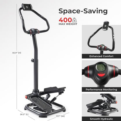 Sunny Health & Fitness Smart Power Stepper with Resistance Bands for Cardio - color: 2. Dark Gray