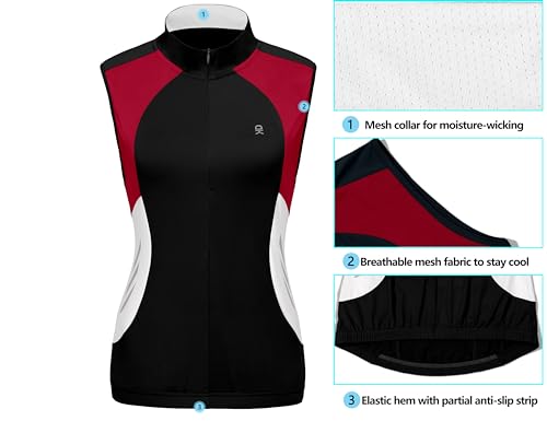 Little Donkey Andy Women's Half Zip Breathable Cycling Vests Reflective Sleeveless Jerseys Shirts Golf 4 Rear Pockets - color: Upgraded Black, size: X-Large