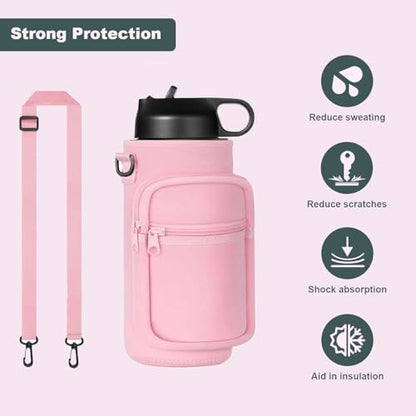40oz Insulated Water Bottle Sling with Phone Pocket, Crossbody Carrier - color: Pink, size: 40oz