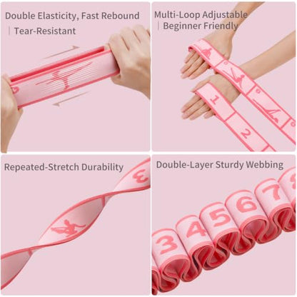 Adjustable Stretch Strap for Kids, 8-Loop Elastic Resistance Band for Children Gymnastics, Ballet Dance, Yoga, Stuff，Pilates & Flexibility Training, Home Exercise Equipment for Girls - color: Pink