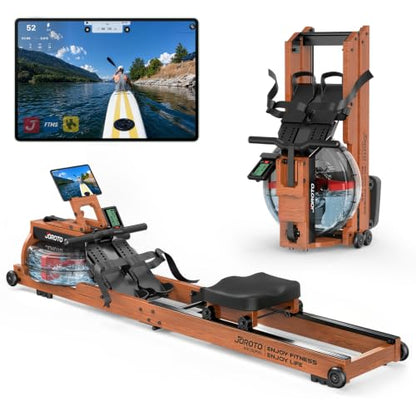 JOROTO Water Rowing Machines for Home, Foldable Rowing Machine with 400LBS Weight Capacity, Dedicated Monitor & Bluetooth APP, Large Water Tank & Comfortable Seat for Immersive Water Rower
