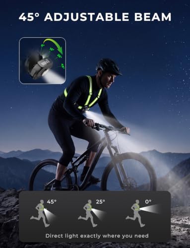 500LM Running Lights for Runners, 360° Reflective Safety Running Vest with Workout Display for Time, Steps & Distance, 45° Adjustable Beam, IPX4 Waterproof, for Night Running/Walking/Cycling/Jogging