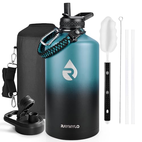 RAYMYLO One Gallon Water Bottle Insulated 128 oz, Stainless Steel - color: Indigo/Black, size: 128 Ounces