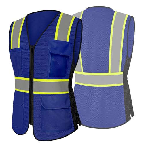 Safety Vest for Women 9 pockets Womens Safety Vest, Blue L - color: Blue, size: Large