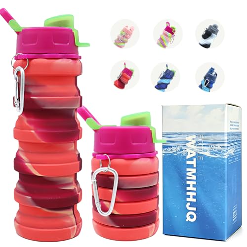 Silicone Collapsible Water Bottles, 16oz 500ml Portable Foldable Expandable Water Bottle Sports Cups, Leak Proof Reusable BPA Free, for Outdoor Activities Travel(Orange) - color: Orange