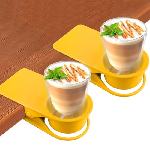 2PCS Clip on Cup Holder for Chair, Kalolary Desk Drink Holder Clamp, Yellow - color: 2PCS Yellow
