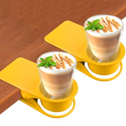 2PCS Clip on Cup Holder for Chair, Kalolary Desk Drink Holder Clamp, Yellow - color: 2PCS Yellow