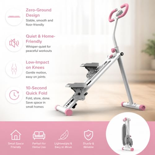 Stair Stepper Machine with Handlebar, Foldable Step Machine for Exercise at Home, Adjustable Height Cardio Workout Equipment with LCD Monitor, Compact Fitness Stepper for Full Body Workout