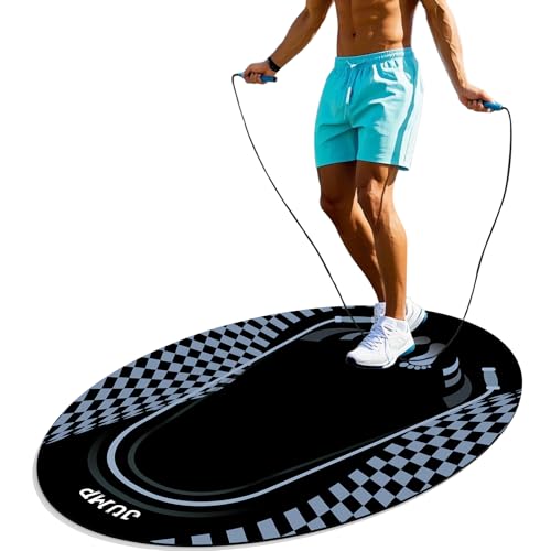 Jump Rope Mat Outdoor Indoor,Oval 52'' x 36'' Non-slip Fitness Exercise Mat - color: Black