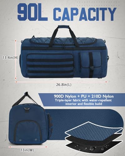 Gonex 90L Large Duffel Bag, Convertible Travel Sports Duffle - color: Dark Blue, size: 90L