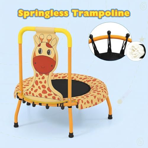 GYMAX Toddler Trampoline, 175lbs Springfree Kids Trampoline with Padded Handlebar & No-Gap Safety Cover, Small Mini Indoor Trampolines for Boys and Girls - color: Giraffe