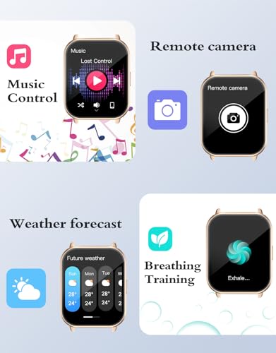 RUIMEN Smart Watches for Women Men (Answer/Make Call, 2 Bands), 1.8", Cream - color: Black-gold