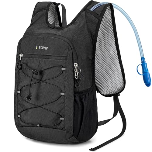 BOVIP Lightweight Hydration Back,15L Multipurpose Hiking Backpack with 1.5L Water Bladder ,Hydro Water Daypack for Cycling Hiking Rave for Men Women - size: Black