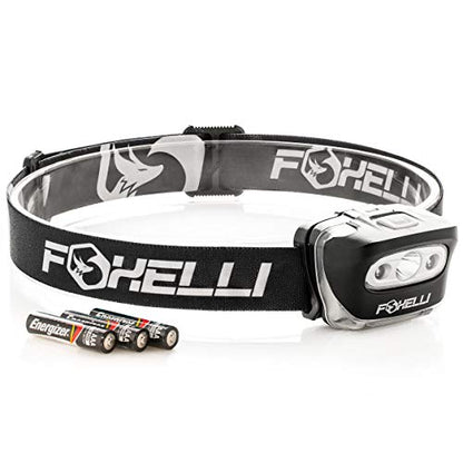 Foxelli LED Headlamp Flashlight for Adults & Kids, Running, Camping, Hiking Head Lamp with White & Red Light, Comfortable Headband, Lightweight & Waterproof, 3 AAA Batteries - color: 1-Pack Black
