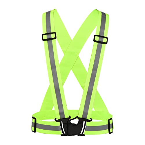 MECCANIXITY Reflective Vest Adjustable 360 Degree High Visibility Safety Vest for Cycling Running Walking - color: Green