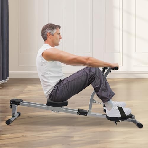 Home Rowing Machine, Foldable Rowing Exercise Machine, Compact Adjustable Hydraulic Rowing Machine with 12 Levels Resistance Adjustment, Portable LED Monitor Row Machine for Fitness