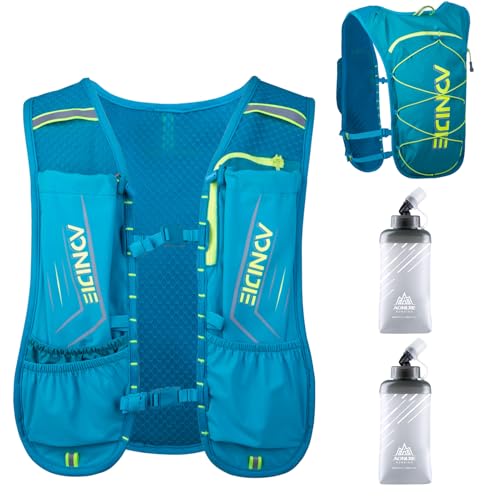 Azarxis Running Water Bottles Flask BPA Free Leakproof Hydration Vest Packs Waist Belt Replacement for Triathlon Marathon Hiking Cycling Climbing Runner - color: #6 Mint Blue (5L) - with 2 Soft Flasks (500ml)