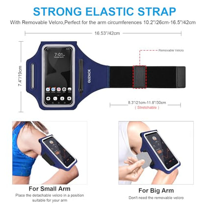 GUZACK Running Armband with Key Pockets & Card Slot, Up to 6.9", Medium - color: Navy Blue (Up to 6.9"), size: M